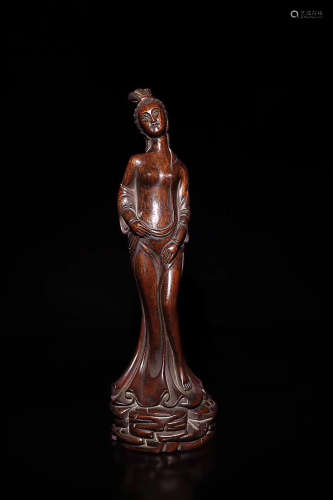 AN OLD ALOESWOOD CARVED  LADY DESIGN ORNAMENT