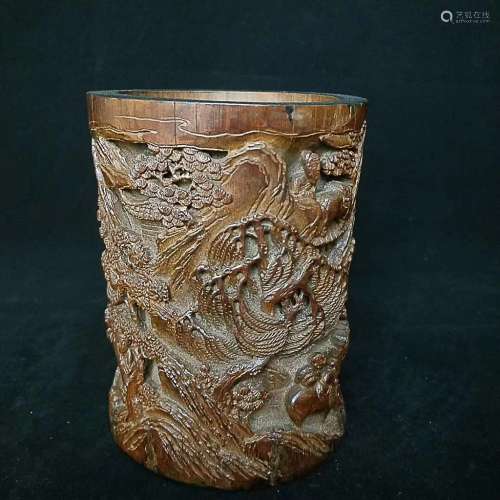 A QING DYNASTY CHENGZUQING KUAN OLD BAMBOO CARVED PEN HOLDER