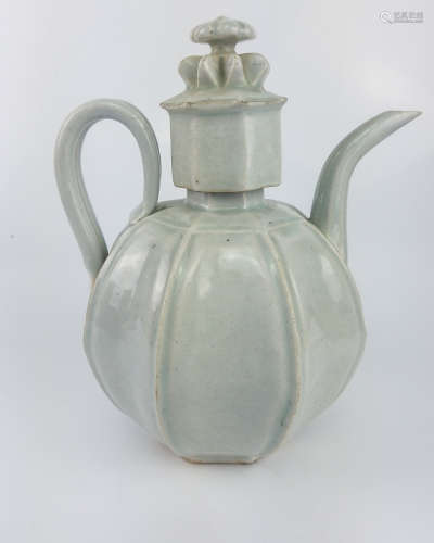 A CELADON-WHITE-GLAZED POT