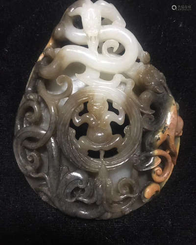 ANCIENT HETIAN JADE PANDENT WITH DRAGON DESIGN