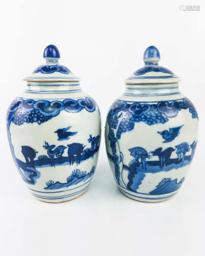A PAIR BLUE AND WHITE JARS