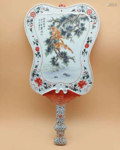 COLOR DECORATED PALM-LEAF FAN PORCELAIN