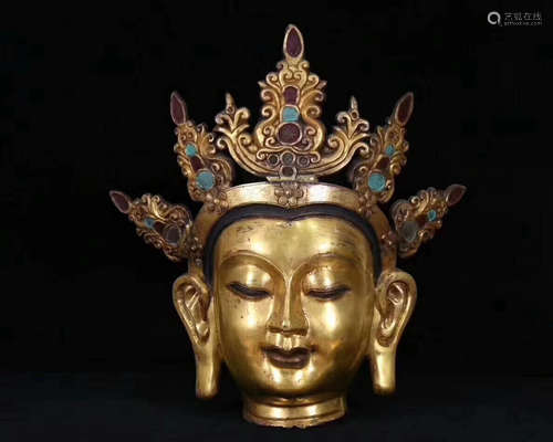 MING GILT BRONZE BUDDHA HEAD FIGURE