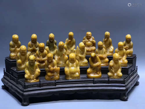 SET OF TIANHUANG STONE EIGHTEEN LUOHAN FIGURES