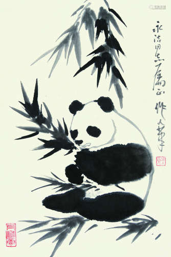 吴作人 熊猫 镜片 纸本