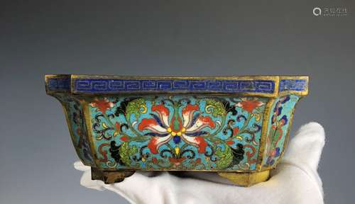 Chinese Cloisonne Enamel And Gilt Bronze Flower Pot