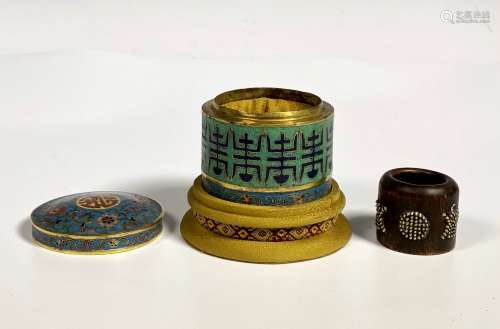 Aloes Wood Ring & Cloisonne Enamel Box With Mark