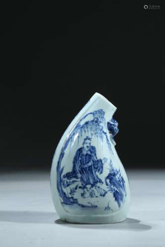 An unusual blue and white 'figure' flask