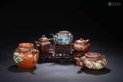 A set of five Yixing zisha teapots