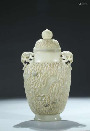 A large and thin white jade mughal-style 'lotus' vase