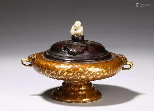 A bronze gilt-splashed censer and cover