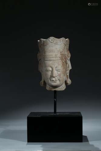 A limestone carved head of bodhisattva