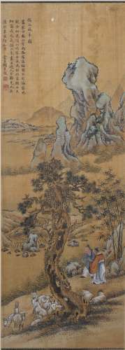 Gu Jianlong: color and ink on silk 'figures and rans' painting
