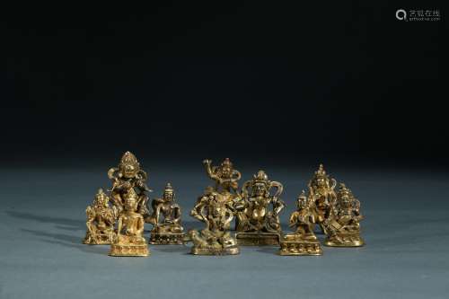 A group of ten small gilt bronze bodhisattva