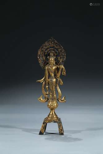A gilt bronze figure of avalokiteshvara buddha