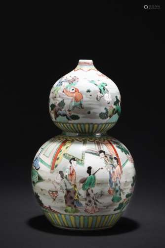 A Doucai double gourd 'figures and landscape' vase