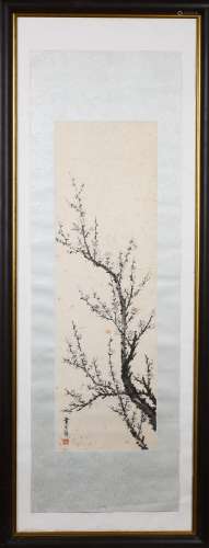 Huang Junbi: framed ink on paper plum blossom painting