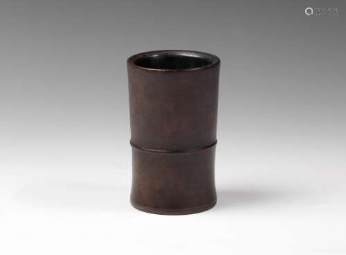 A Rosewood carved 'bamboo' brushpot