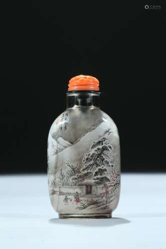 Wang Xisan: inside-painted crystal 'snowy landscape' snuff bottle