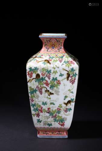 A famille rose 'squirrels and grapevine' baluster vase