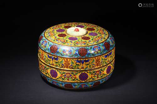 A large jade inlaid cloisonne enamel covered box