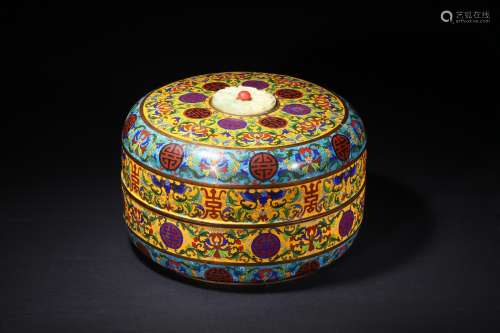 A large jade inlaid cloisonne enamel covered box