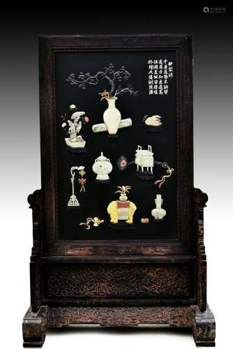 A very large jade inset and gilt-painted hardwood screen