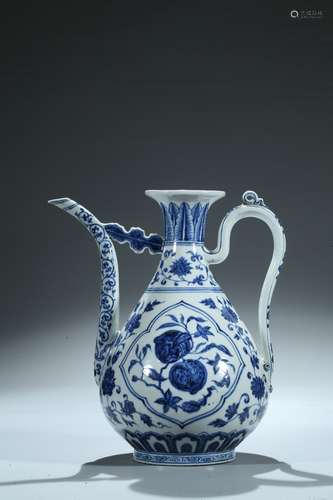 A blue and white 'fruit and peach' ewer