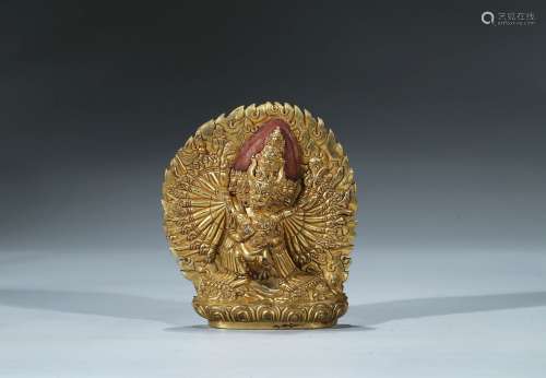 A gilt bronze figure of Yamantaka