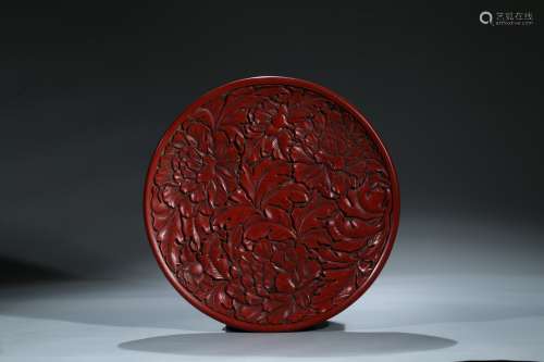 A carved cinnabar lacquer 'peony' dish