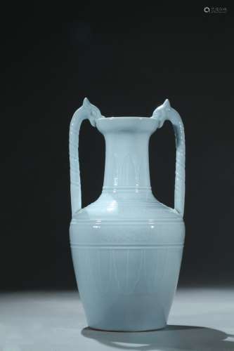 A monochrome sky blue glaze double dragon amphora vase