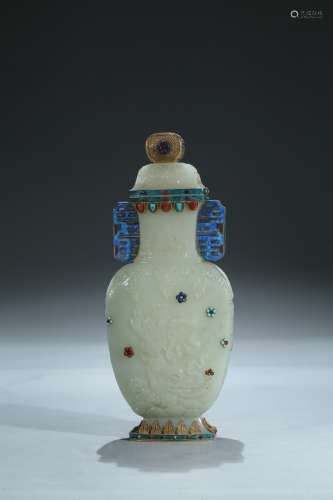 A white jade and silver enamelled vase