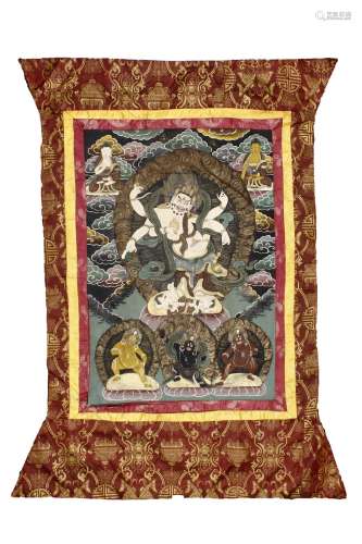 A Tibetan thangka depicting Mahakala