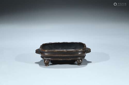 A bronze bamboo-form square censer