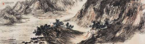 Fu Baoshi: color and ink on paper 'landscape' horizontal painting