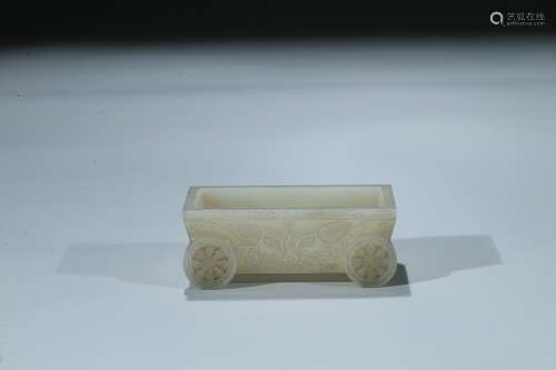 A celadon jade carved 'taotie' cart-form collector's box