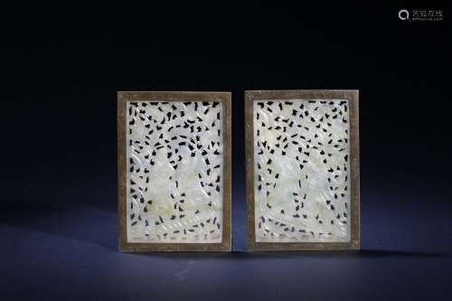 A pair of white jade framed shelves