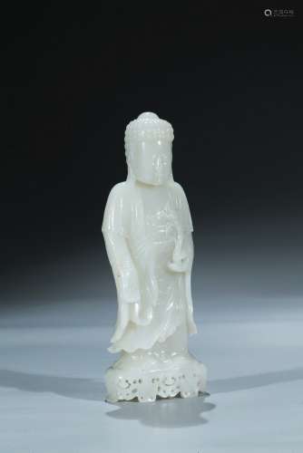 A white jade carved standing bodhisattva