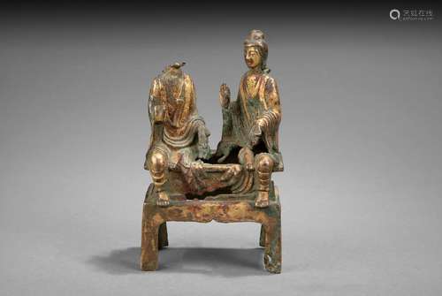 A gilt bronze figure of two seated Bodhisattva