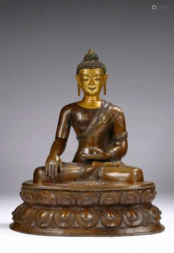 A very large Tibetan copper alloy figure of shakyamuni