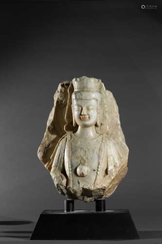 A marble carved fragment of bodhisattva