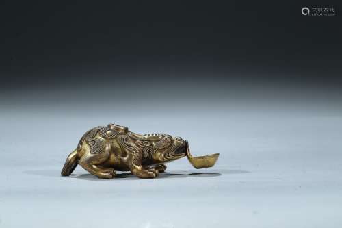 A gilt bronze mythical beast dropper