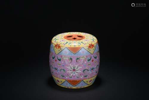A famille rose 'floral scroll' stool