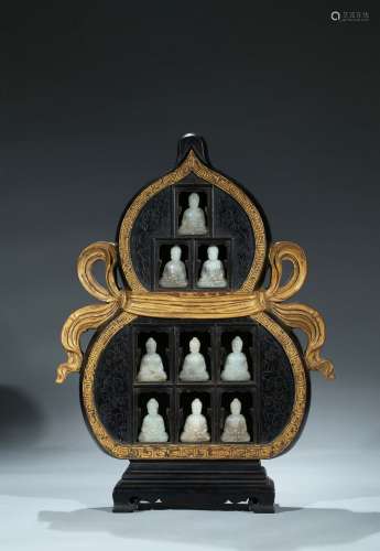 An Imperial zitan carved and gilt painted double gourd shrine