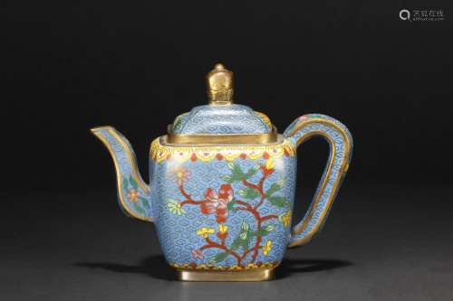 A cloisonne enameled 'flower' square teapot