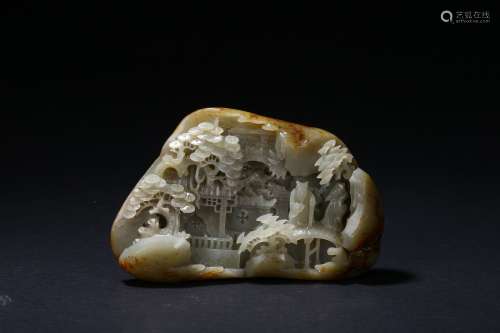 A jade 'scholar and landscape' boulder carving