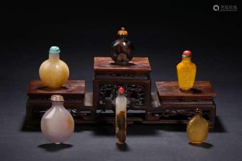 A group of six various snuff bottles
