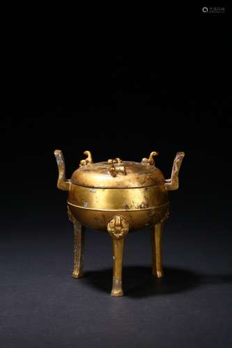 A Gilt-Bronze Bronze Tripod Censer