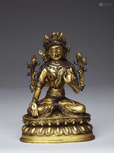 A gilt-bronze figure of Avalokiteshvara