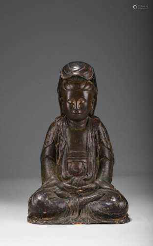 A Parcel-Gilt Bronze Figure Of Seated Guanyin